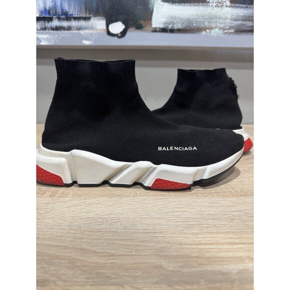 Size 10 - Balenciaga Speed Trainer Steel Grey Red
